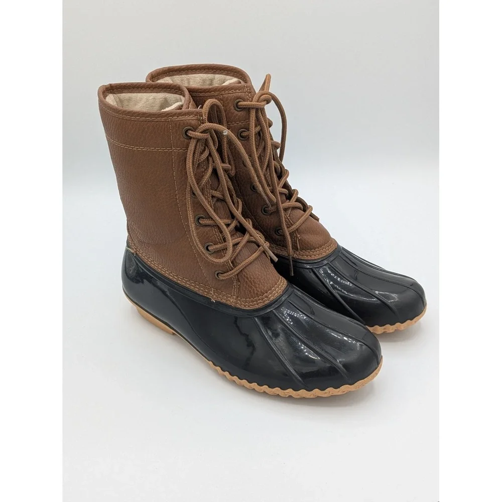 Maplewood Duck Boots 8 Brown Black Gorpcore Waterproof Winter Faux Fur Lining